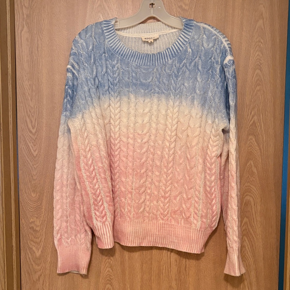 ADORA Women's Gradient Cable Knit Sweater in Blue and Pink